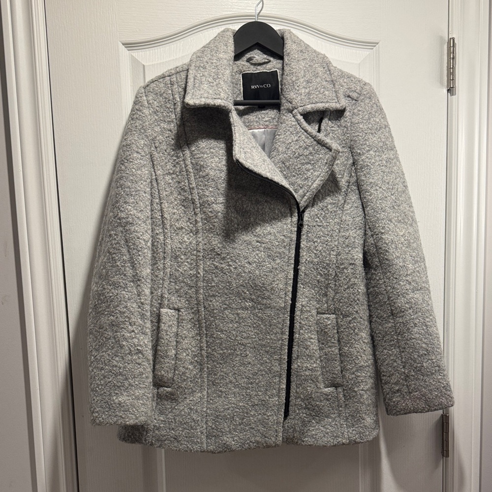 RW&Co grey wool blend asymmetrical zip coat